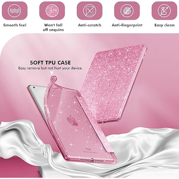 INFILAND Fodral för iPad 9:e generationen 2021/ iPad 8:e generationen 2020/ iPad 7:e generationen 2019 10,2 tum, Pennhållare för barn flickor, Rosa