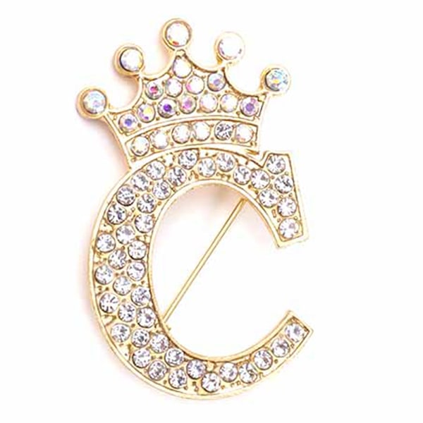 Modekrone 26 Initialer A til Z Krystal Rhinestone Broche Gold-C