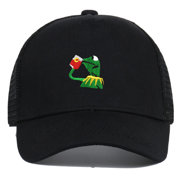 Cap Kermit The Frog Sipping Tea Logo Trucker Hat Unisex Outdoor Justerbar Strapback Cap （svart）
