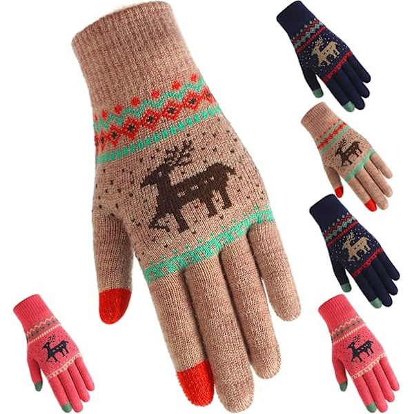 3 Par Vinterhandskar med Pekskärm för Jul - Textning, Stretchstickade Mekanikerhandskar, Varma Handskar för Kvinnor och Män Multicoloured
