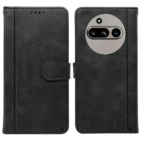 Kompatibel med Nothing Phone (3a) Etui Kalvetekstur Læder Stand Bogstil Telefon Etui - Rød-Perfekt Black