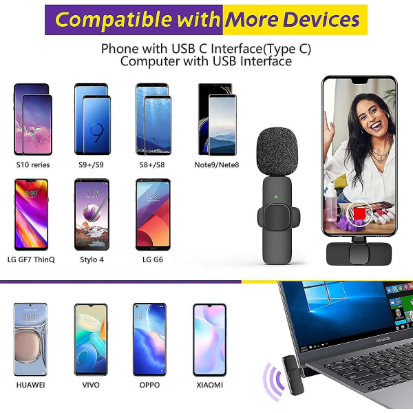 Langaton Lavalier-mikrofonin usb-c, langaton kaulalamikrofoni Androidille TikTokia, YouTubeen, Vlogiin