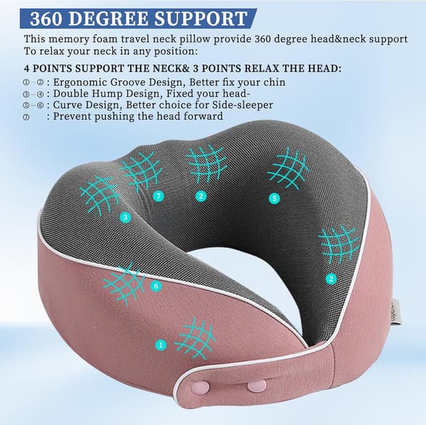 Resenackkudde Uppgraderad Resenackkudde 100 ren memory foam-kudde Flygplanssovkudde Bärbara flygplanstillbehör Rosa