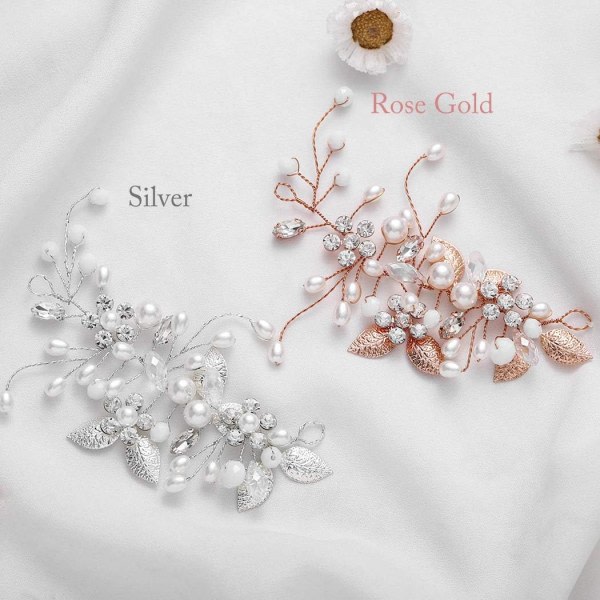 Bride Wedding Crystal Hair Vines Flower Leaves Headpieces Wedding Hair Accessories for Women and Girls (Rose Gold)