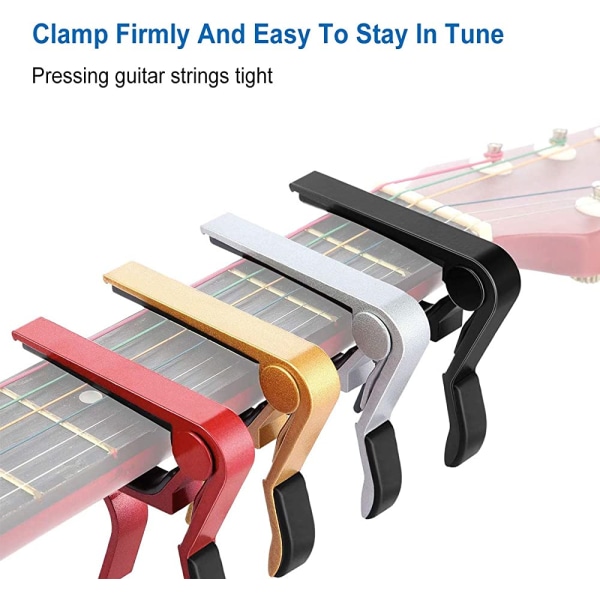 2-pack gitarr capo aluminiumlegering Universal gitarr capo för akustisk, klassisk och elektrisk gitarr, ukulele, bas, banjo (röd)