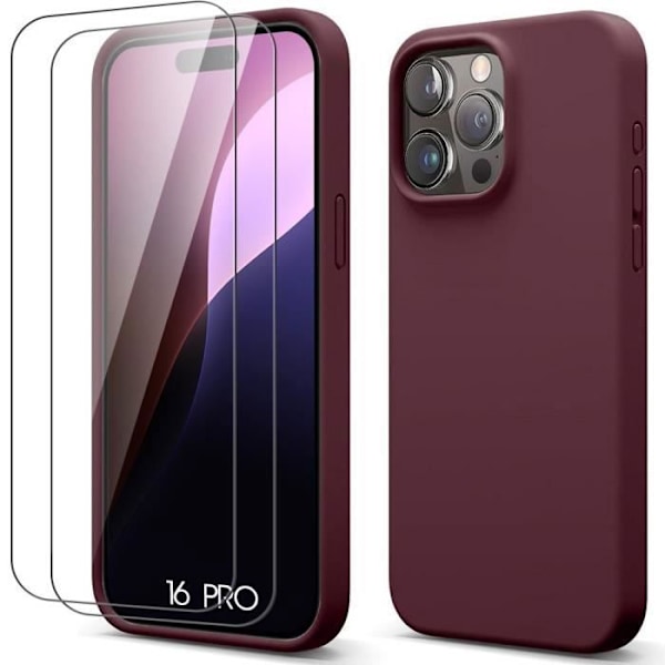 Case + 2 tempered glasses for iPhone 16 Pro - thin silicone protection Shockproof Anti-Scratch Burgundy