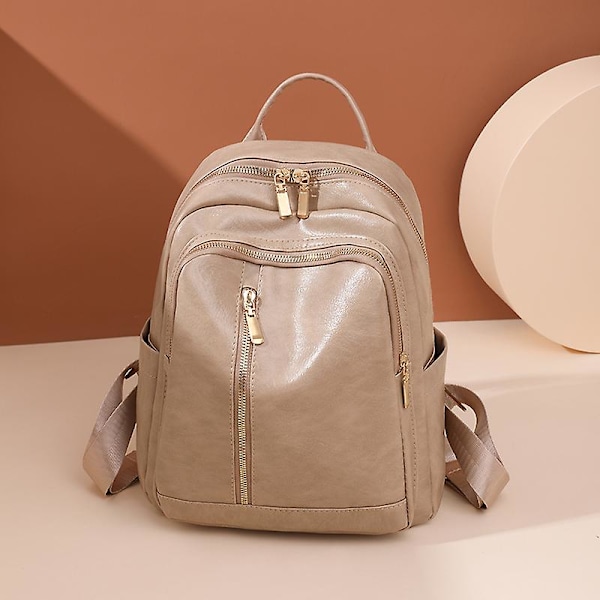 Retro Mjukt Läder Stor Kapacitet Dam Ryggsäck Enfärgad Casual Student Skolväskor Högkvalitativ Dam Reseryggsäck Yellow brown