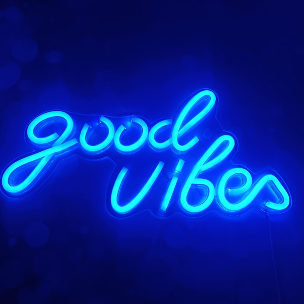 Blå Good Vibes Neon-skilt - LED Neon-skilt for veggdekor, Neonlys for soverom, Neon vegg-skilt (16,1 x 8,3 tommer)