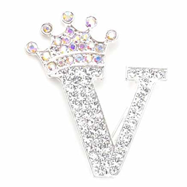 Modekrone 26 Initialer A til Z Krystal Rhinestone Broche Silver-V