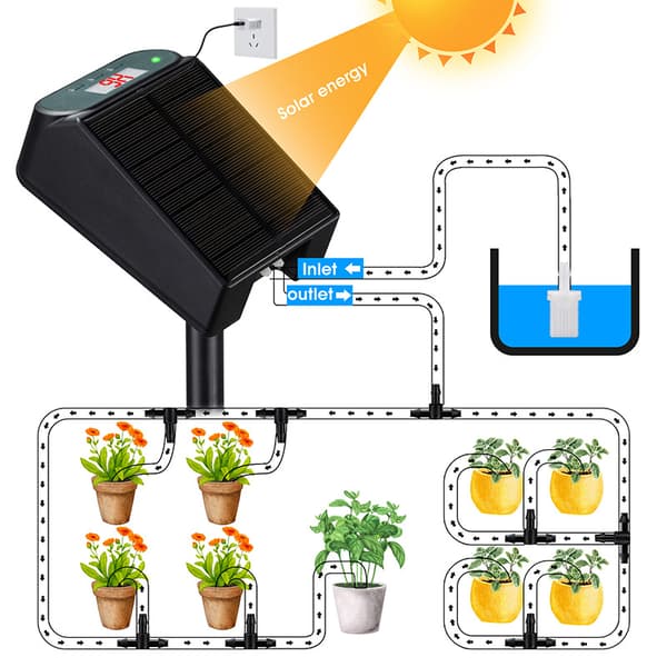 Smart Automatisk Vanningsenhet Solcelle Vanning Trådløs Kontroll Hagetimer Vanning Mikro Spray Sett