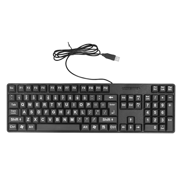 Trådbunden tangentbord med stor text för äldre 104 tangenter Storlek Plug and Play USB-tangentbord ABS Trådbunden tangentbord för bärbar dator