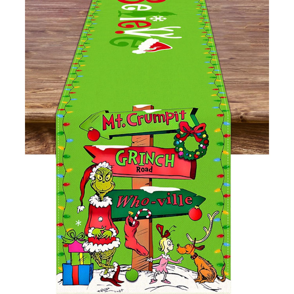 Grinchmas Bordlöpare Glad Jul Whoville Vintersemesterfest Eldstad Köksmatsal Heminredning (Grön, 13\" x 72\")