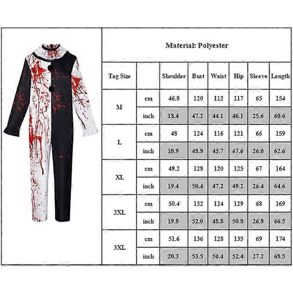 Terrifier 2 Art the Clown Cosplay Blodig Jumpsuit til Voksne Unisex Halloween Karneval Kostume Dragter Party Wear Mænd But L