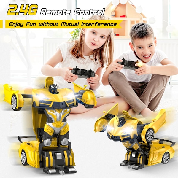 Radiostyrd Bil, Transformer Robot RC Bilar med Coola LED-Strålkastare, 2.4Ghz Leksaksbilar med 360 Graders Rotation (Gul)