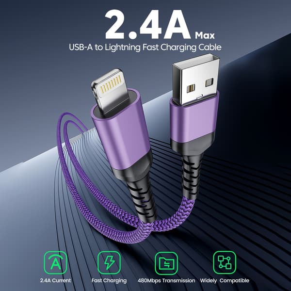 USB A til Lightning Hurtigopladerkabel til iPhone 14 13 12 11 Xs Serie Opladerkabel Black 0.3m / 1ft