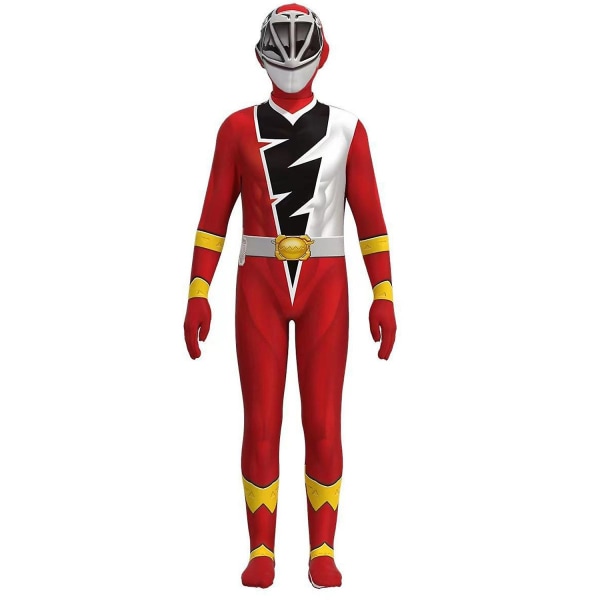 Power Rangers Dino Fury cosplay kostym för barn Trefärgad Jumpsuit Red-120