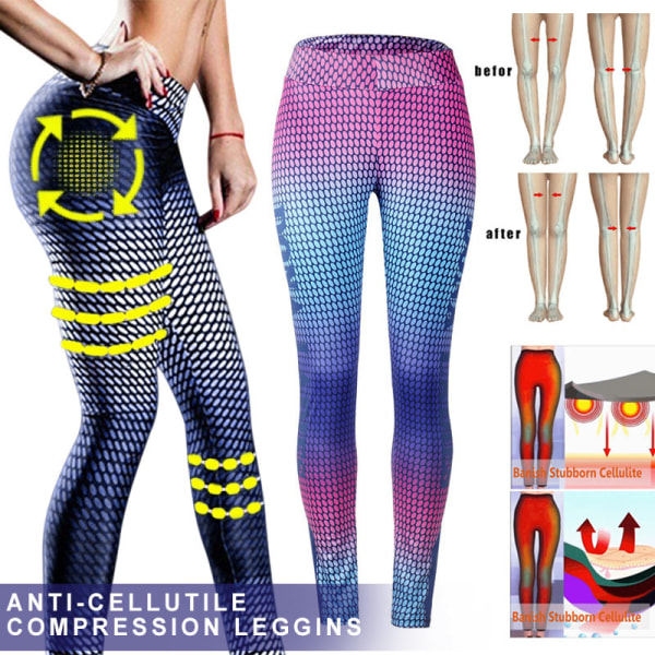 Kvinnor Anti-Celluliter Kompression Slim Leggings Gym Löp Yoga Sport Byxor b s