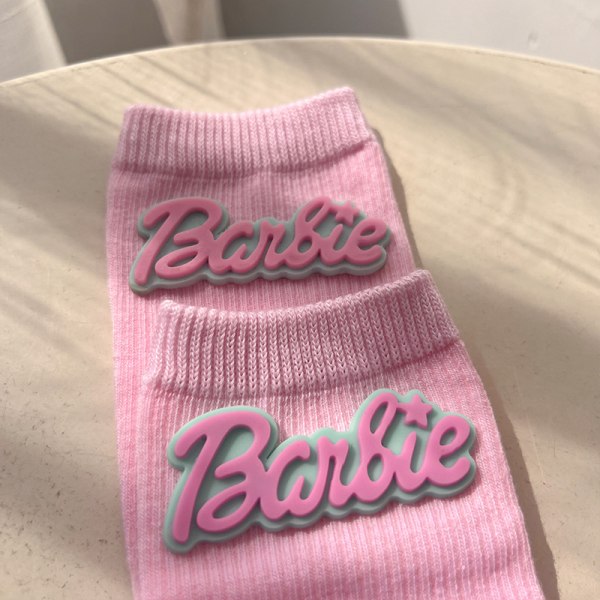 3Pack Pink Barbie 3D bomull Love Stickade strumpor för höst och vinter Mode Mid Crew strumpor 05