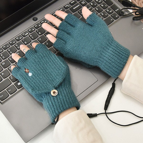 Uppvärmningshandskar med halvfinger flip unisex enfärgad Lätt matchande kallvädershandskar för kontorsarbete inomhus Typing green single adjustable temperature