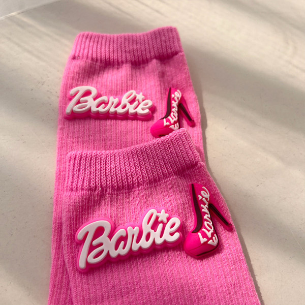 3Pack Pink Barbie 3D bomull Love Stickade strumpor för höst och vinter Mode Mid Crew strumpor 05