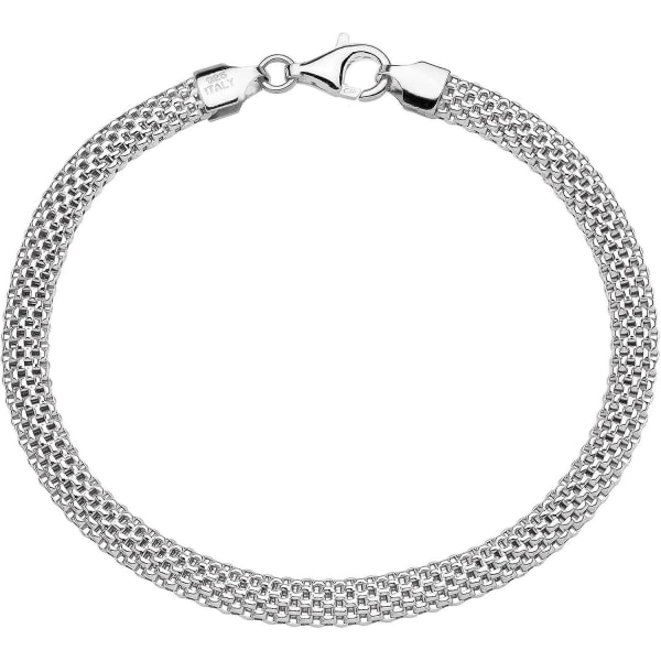 925 Sterling Silver Italienskt 5 mm Mesh Link Chain Armband för kvinnor, tillverkat i Italien silver