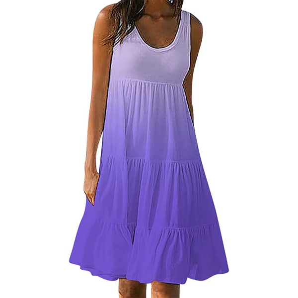 Sexig kort klänning för kvinnor Gradient Lösa veckade solklänningar för att gå på semester 2xl red