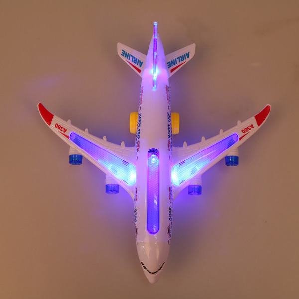 Elektriskt flygplan Flygplan med musikljus Ljudleksaksplan A380 lyser Passagerare blue none