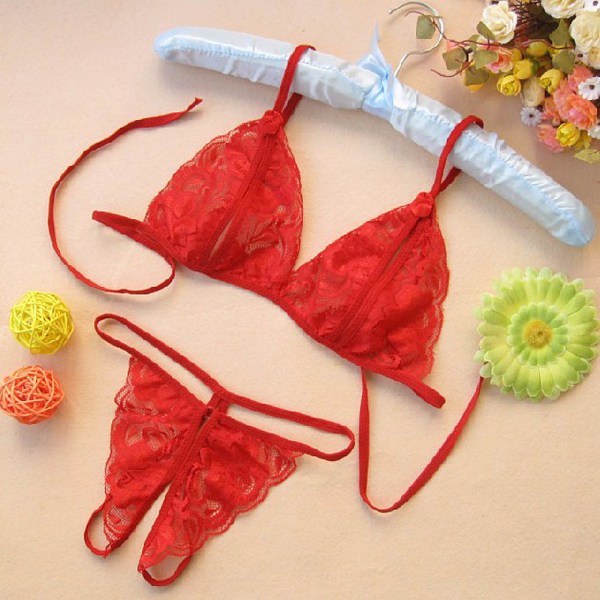 Damunderkläder Underkläder Set Sexig spets Transparent BH G-String pink