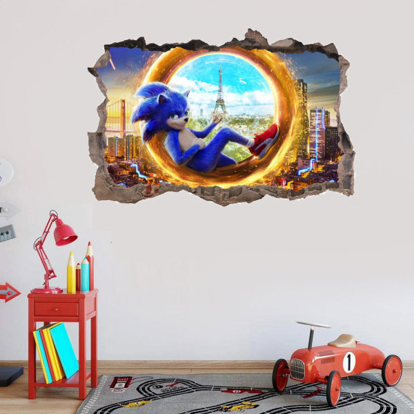 Sonic klistermärke självhäftande PVC 3D trasig vägg tecknad serie graffiti barnrum dekoration vägg klistermärke affisch vägg jbw1173: 45 * 32cm
