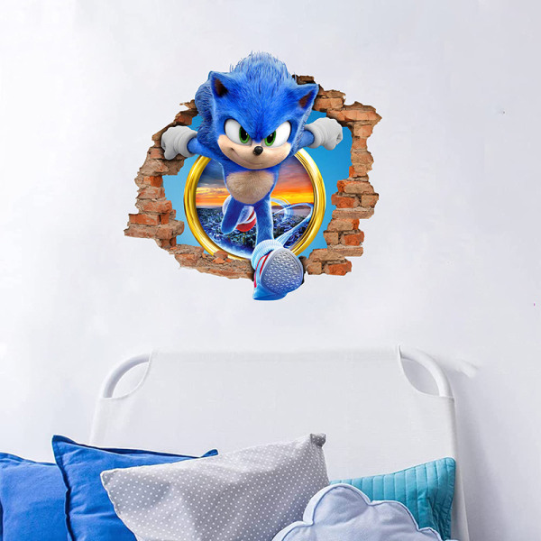 Sonic klistermärke självhäftande PVC 3D trasig vägg tecknad serie graffiti barnrum dekoration vägg klistermärke affisch vägg jbw1173: 45 * 32cm