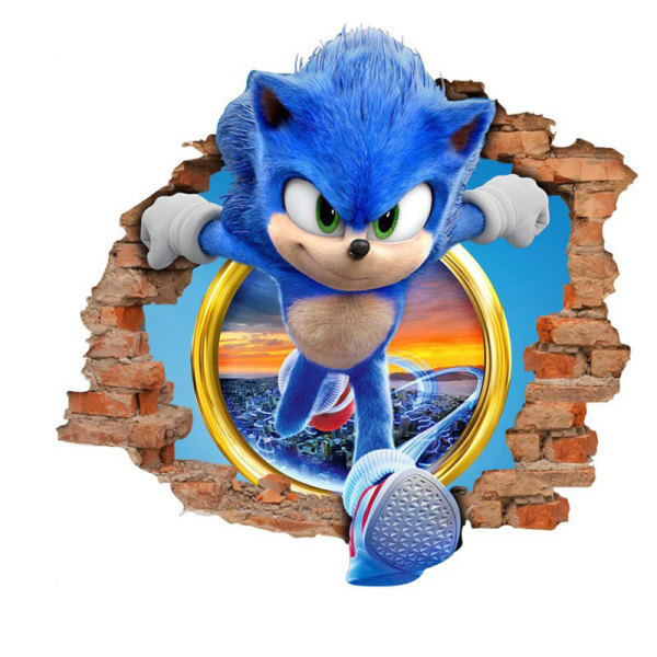 Sonic klistermärke självhäftande PVC 3D trasig vägg tecknad serie graffiti barnrum dekoration vägg klistermärke affisch vägg uv20078at_ r: 32cm * 44.5cm