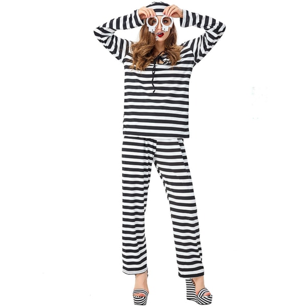 Unisex Stripe Prisoner Cosplay Dräkt Personlig Prison Cosplay Kostym för Pool Party striped suit neutral m