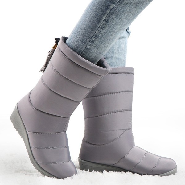 Kvinnors vinterstövlar Vattentät Lättvikt Varmt Mode Mid Calf Boot grey 35