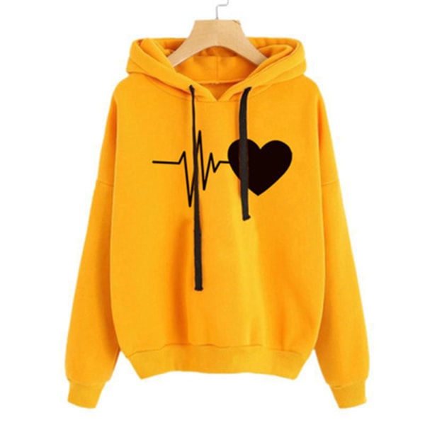 Plyschfodrad unisex -huvtröja Love Heart- printed huvtröja med dragsko yellow 2xl