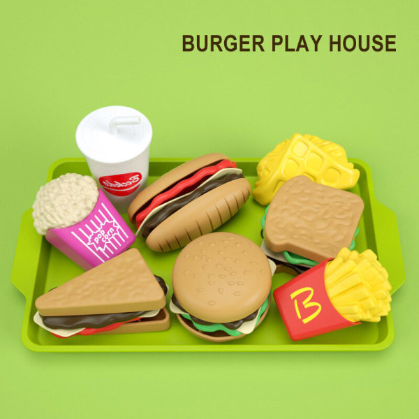 Barn låtsas leka set, snabbmatsleksak för toddler, hamburger- och dessertleksaker, lek none none