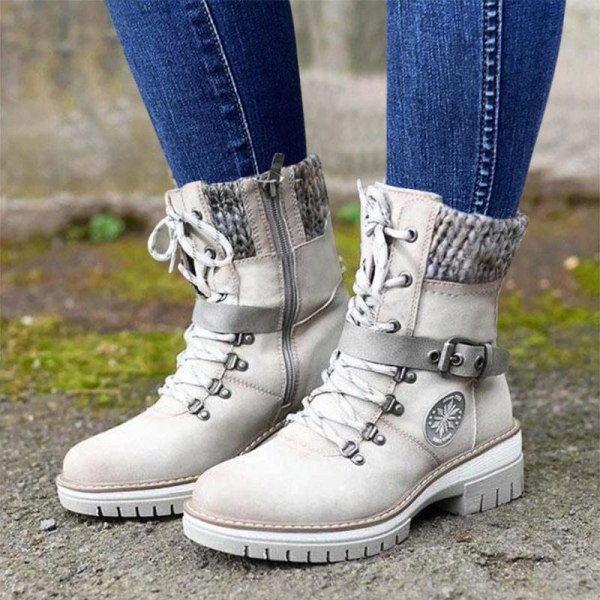 Dam PU varma stövlar Sidodragkedja Snö Vinter Utomhus Walking Boots Mode Casual white 41