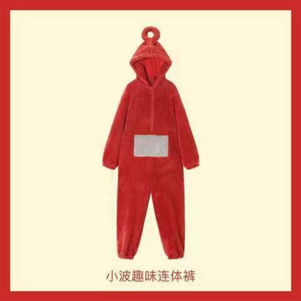 Söt tecknad Teletubbies pyjamas i ett stycke för hemkläder i förtjockad korall sammet red wavelet children m [158-162]