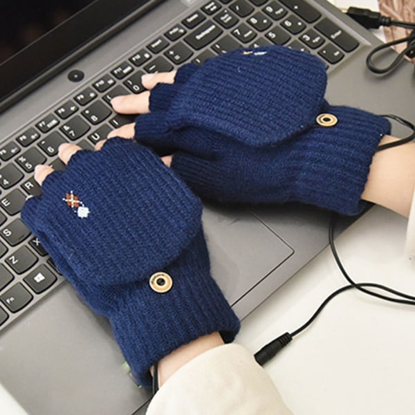 Uppvärmningshandskar med halvfinger flip unisex enfärgad Lätt matchande kallvädershandskar för kontorsarbete inomhus Typing blue double adjustable temperature