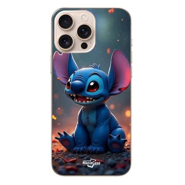 iPhone 16 Pro Cover - Maniacase - Sød Stitch - 3D kunst - Blød - Sort