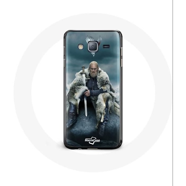 Mobilskydd för Samsung Galaxy j7 2016 Vikings Serie Säsong 6 Ragnar Lothbrok logotyp V Svärd Grå Bakgrund Brus