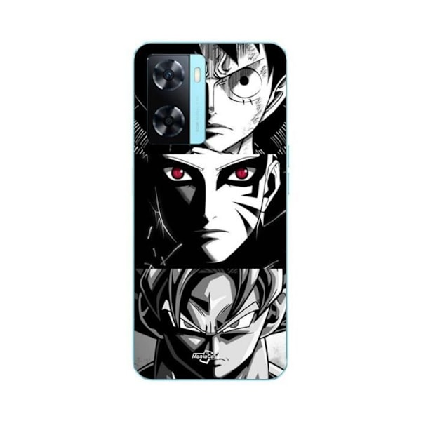 Coque för Oppo A57s 4G Sangoku Naruto Luffy one piece Dragon Ball Z svart och vit bakgrund, anime manga Maniacase