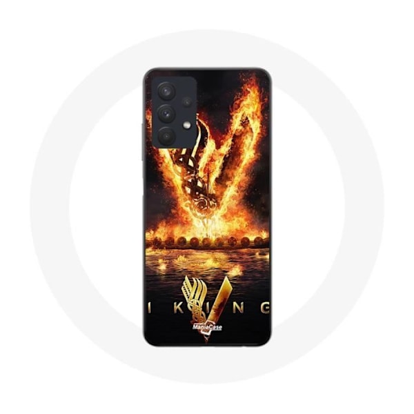 Coque för Samsung Galaxy A32 5G Vikings Serie Säsong 6 logotyp V Eldsvärd Svart Bakgrund