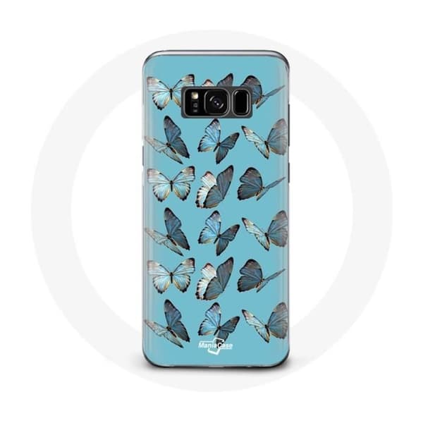 Cover til Samsung Galaxy S8 plus Sommerfugle Blå Baggrund