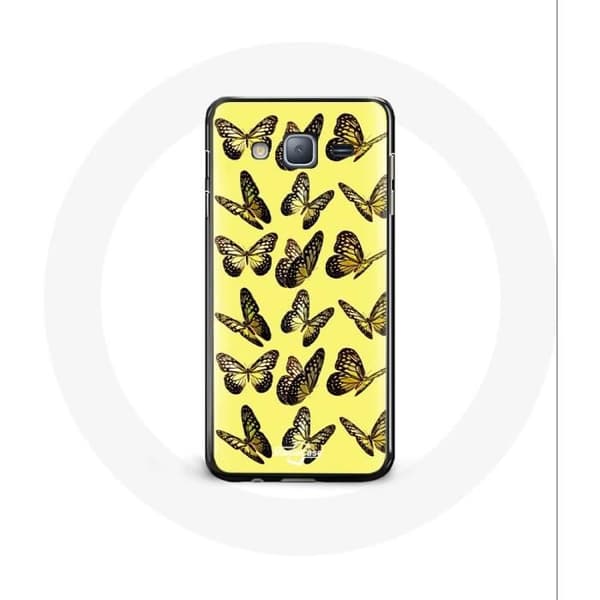 Cover til Samsung Galaxy J7 Sommerfugle Gul Baggrund