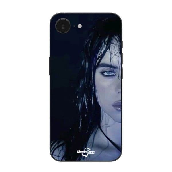 Coque Maniacase iPhone 16E billie eilish kasvot mustalla taustalla Svart