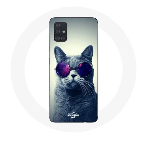 Coque pour Samsung Galaxy A71 Chat Lunettes violettes Style