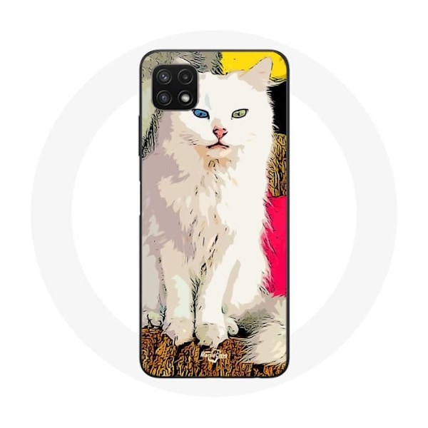Coque för Samsung Galaxy A22 5G Turkisk med vit katt med blå och gula ögon