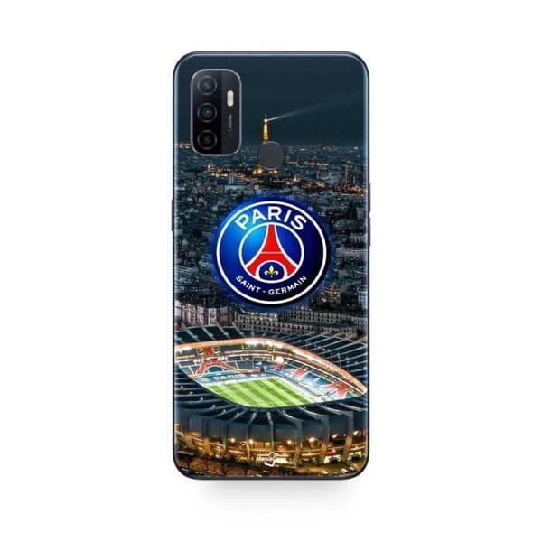 Coque Oppo A32 PSG-logotyp, stadion, natt, Eiffeltorn, Maniacase
