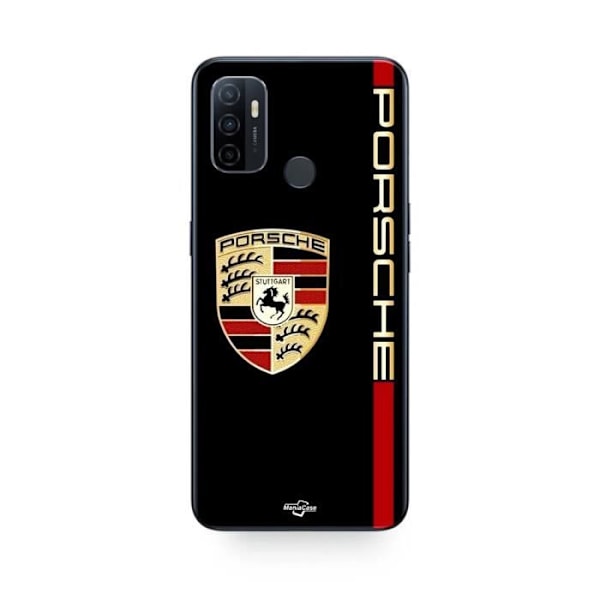 Coque Oppo A32 PORSCHE röd och guldig logotyp på svart bakgrund Maniacase