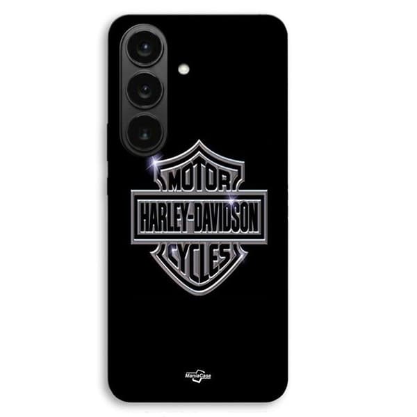 Coque til Samsung Galaxy S26 FE Harley Davidson logo motorcykler grå front sort Maniacase Svart